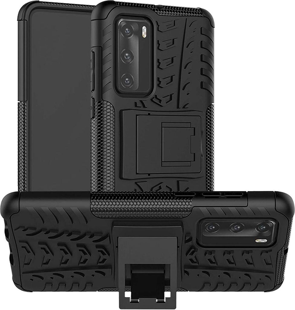 Conie Outdoor Schutzhülle für Huawei P40 Hybrid Silikon Hard Case Cover Hülle mit Ständer in Schwarz
