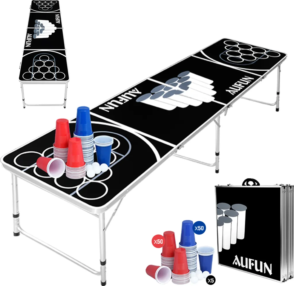 Table de Beer Pong Pliable avec Kit de 100 Gobelets et Balles Inclus