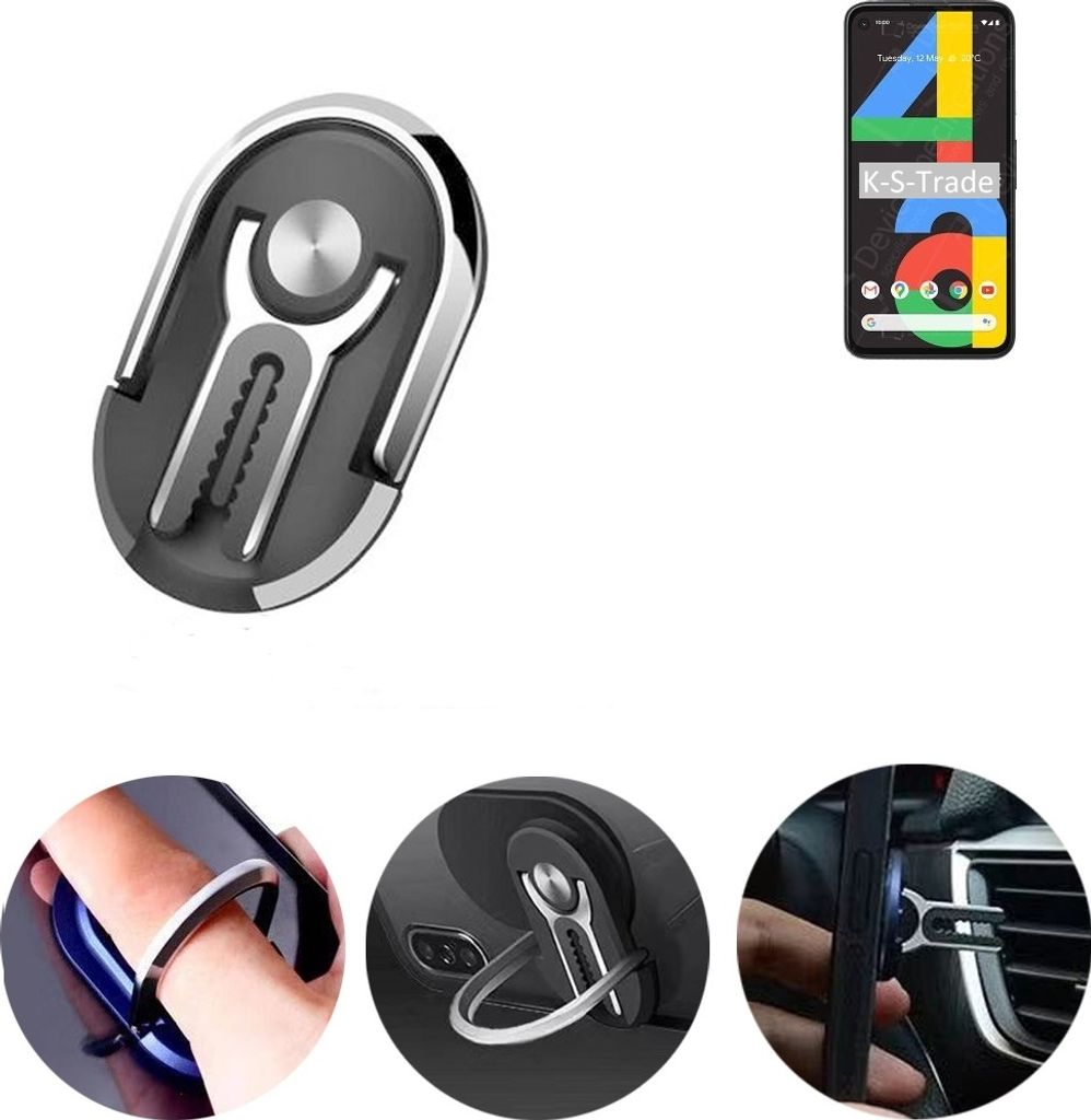 K-S-Trade 3in1 Smartphone-Ring Handy-Ring kompatibel mit Doogee S58 Pro Fingerhalterung Handyring Tischständer Lüftungsgitter-Halterung Tisch