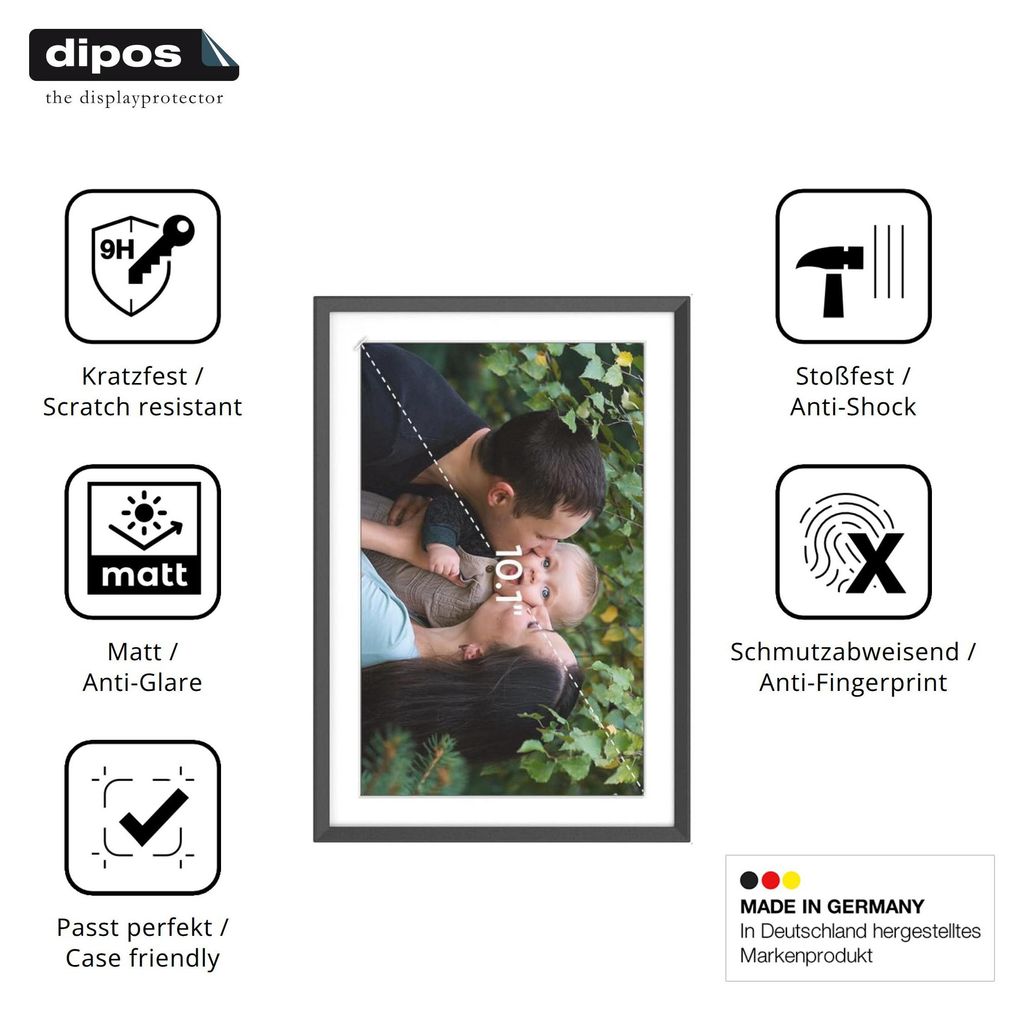 2x Schutzfolie für ARZOPA 10.1 Zoll Digitaler Bilderrahmen matt - Anti-Shock 9H Folie dipos Glass Kunststoffglas