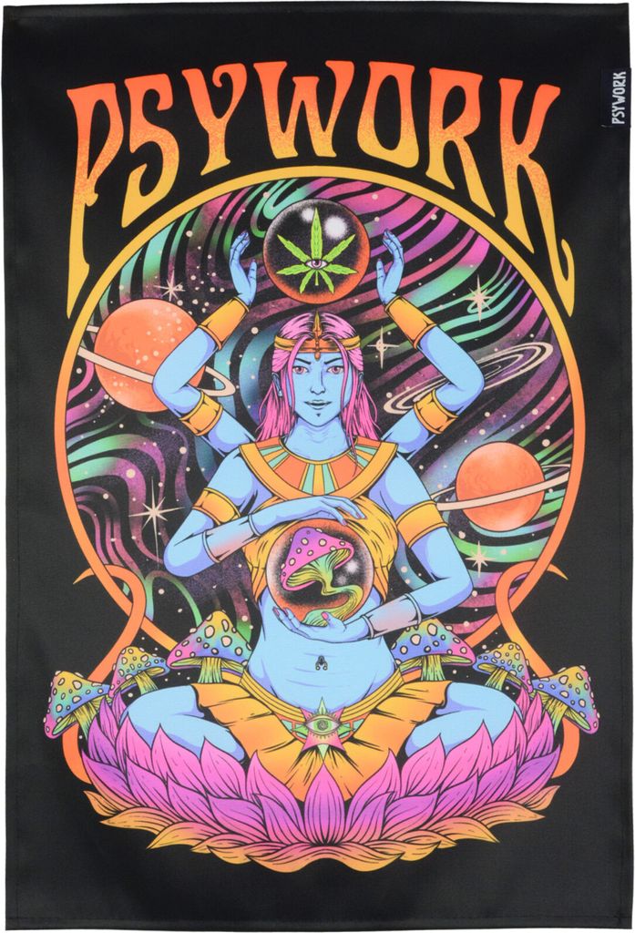 PSYWORK Schwarzlicht Stoffposter Neon "Psywork Godness", 40x60cm