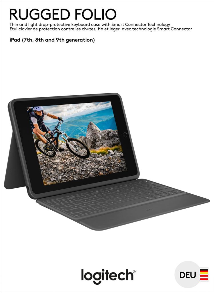 Logitech Rugged Folio, QWERTZ, Nemecký, 1,8 cm, 1,2 mm, Obrázok produktu 