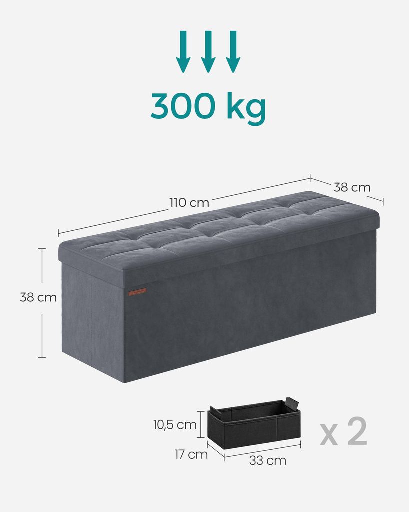 SONGMICS Sitzbank mit Stauraum, klappbare Sitztruhe, 2 Produktbild 
