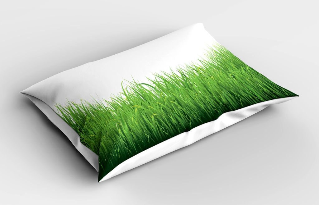 ABAKUHAUS Gras Kopfkissenbezug, Landwirtschaft Garten Themed Haus-Rasen Illustration Frühlings-Laub-Muster, 40x80 cm, Grün und Weiß