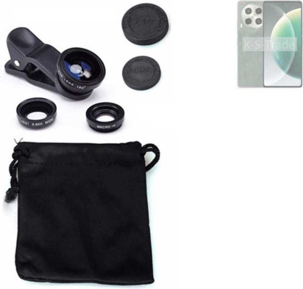 K-S-Trade Smartphone Kamera Linsen Set Kompatibel mit Tecno Camon 30 4G 3in1 Clip-On Kamera Adapter Macro Weitwinkel FishEye Fischauge Objektiv Linse