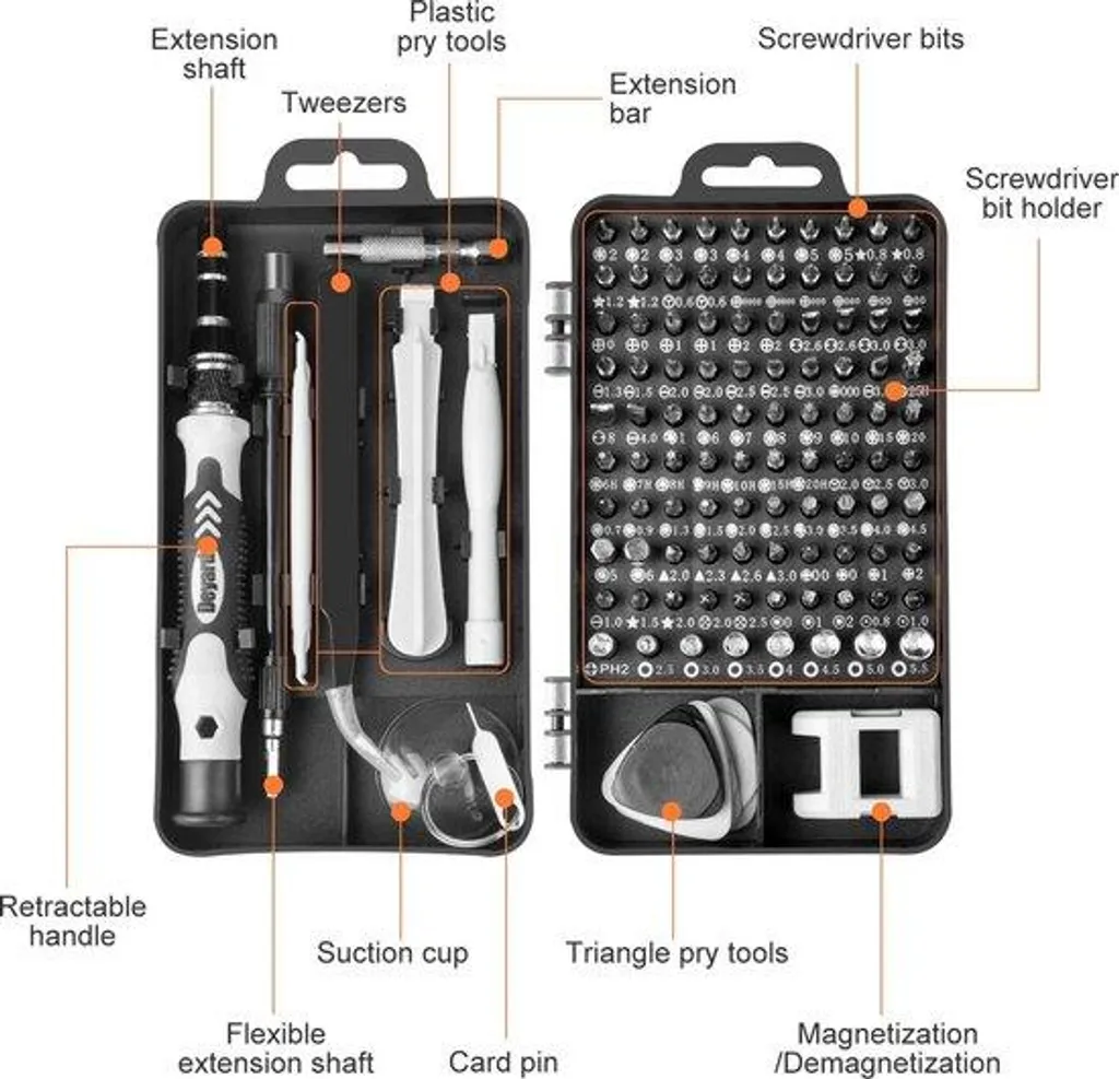 Coffret de 115 pièces avec tournevis de précision pour réparation high-tech