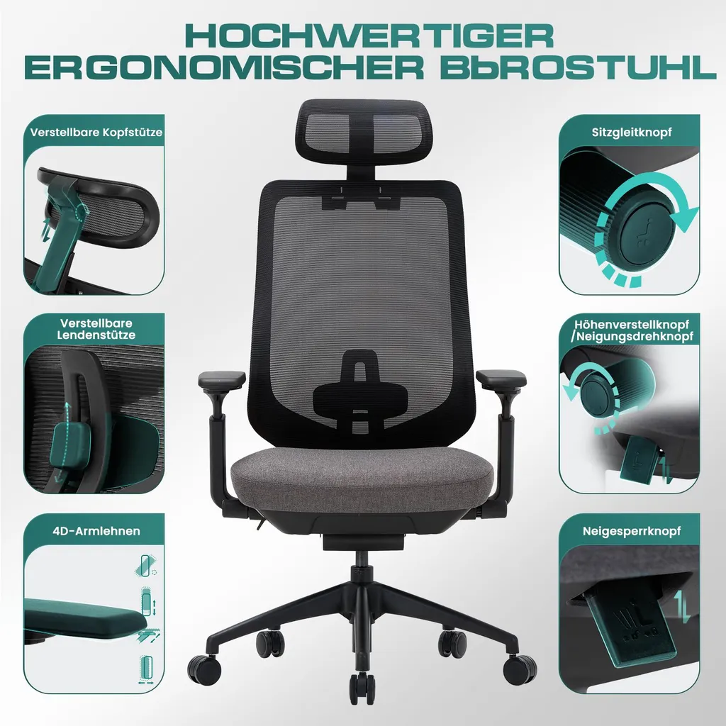 Fauteuil de bureau contre le mal de dos à haut dossier ergonomique