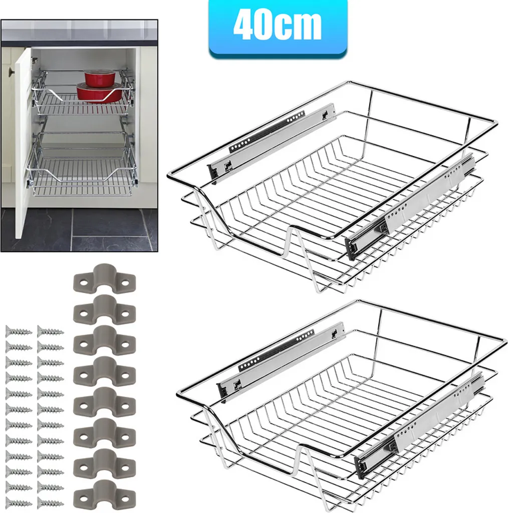 Fiqops 4x Cassetti Cucina 40cm - Cesto Estraibile Salvaspazio Argento