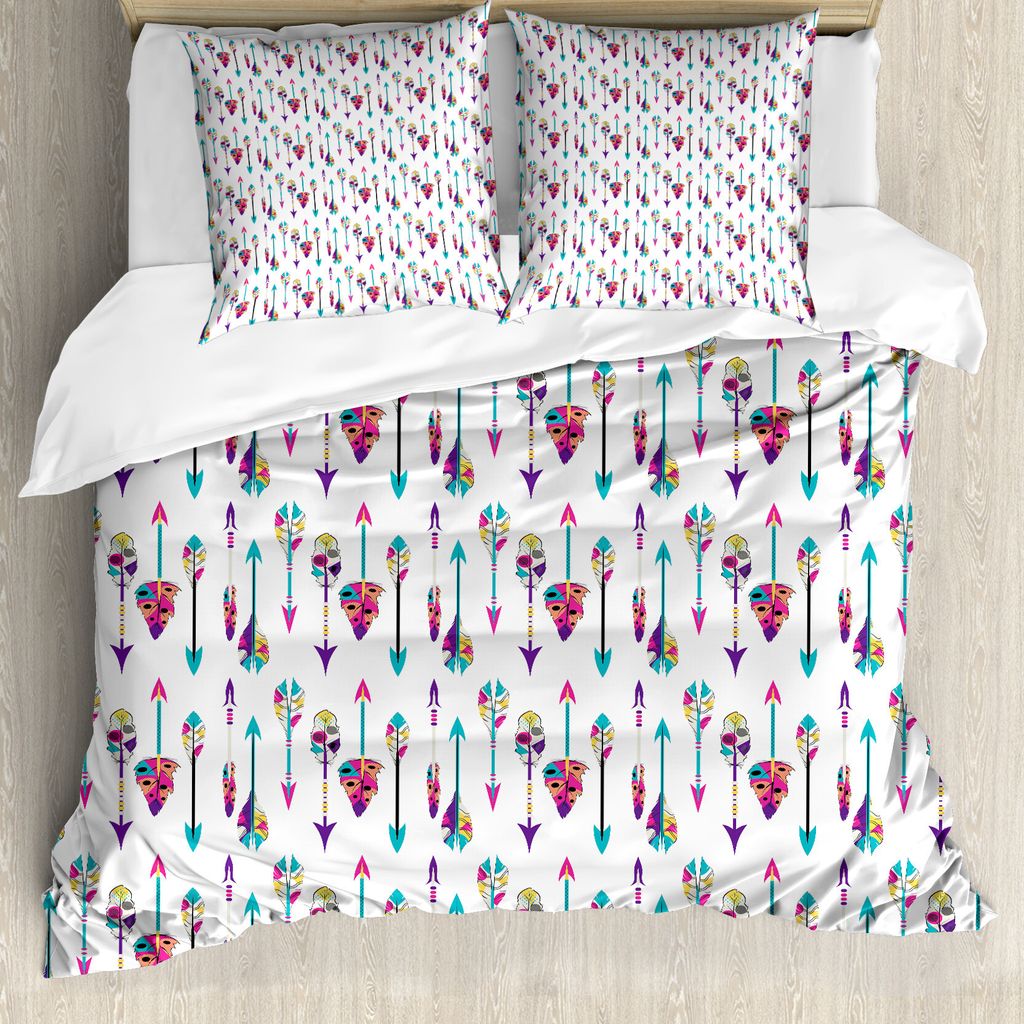 ABAKUHAUS Feder Bettbezug Set für Einzelbetten, Bunte Oriental Arrows, Milbensicher Allergiker geeignet mit Kissenbezug, 200 cm x 200 cm - 80 x 80...