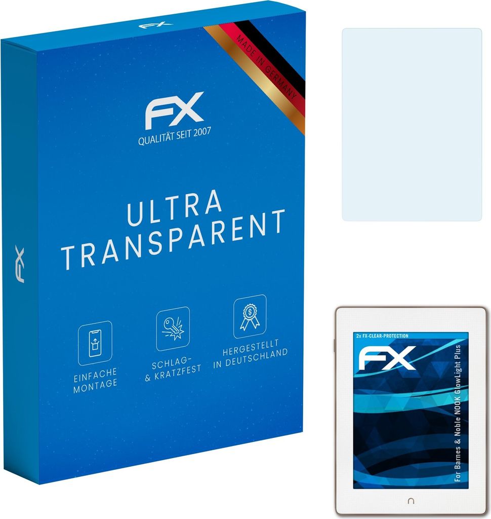 atFoliX FX-Clear 2x Schutzfolie kompatibel mit Barnes & Noble NOOK GlowLight Plus Displayschutzfolie