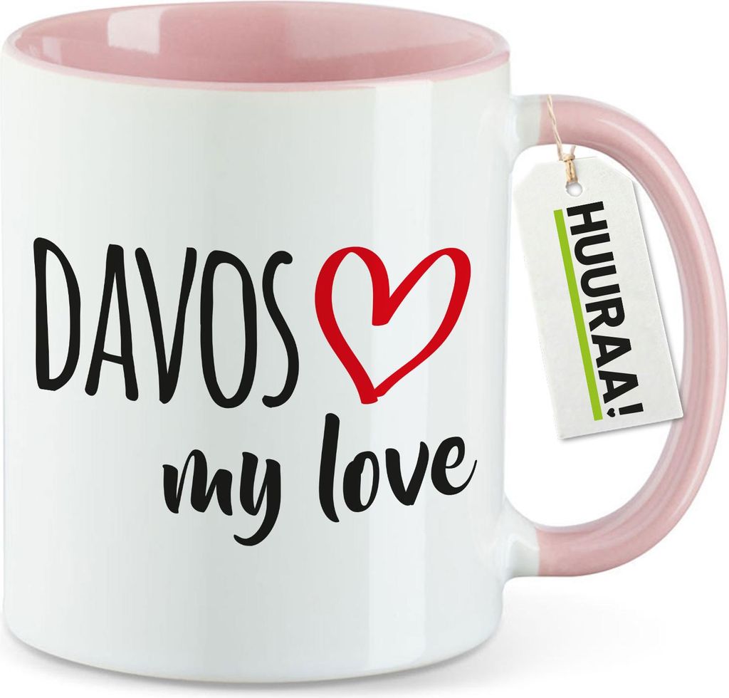 Huuraa Kaffeetasse Davos my love 330ml Rosa Keramik Kaffeebecher Geschenkidee