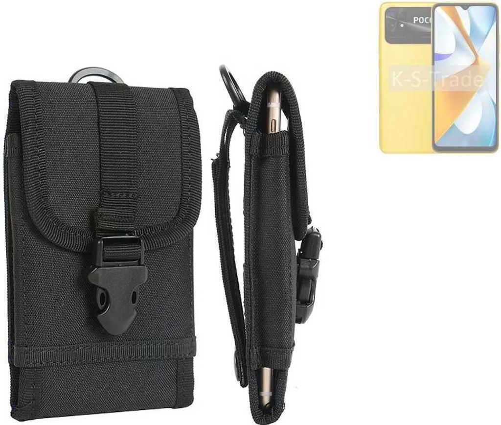 K-S-Trade Holster Handy Hülle kompatibel mit POCO C50 Holster Handytasche Gürtel Tasche Schutz Hülle Robust Outdoor schwarz