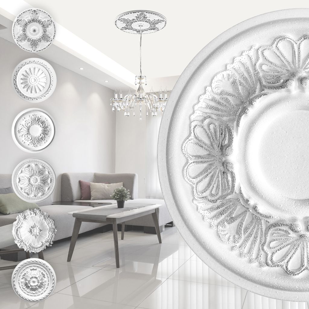 MARBET DESIGN Stuckrosette aus EPS Styropor - Deckenrosette silber, Zierelement, Stuck (R-17 Ø 28cm) Wanddeko Wohnzimmer Decke Polystyrol rund