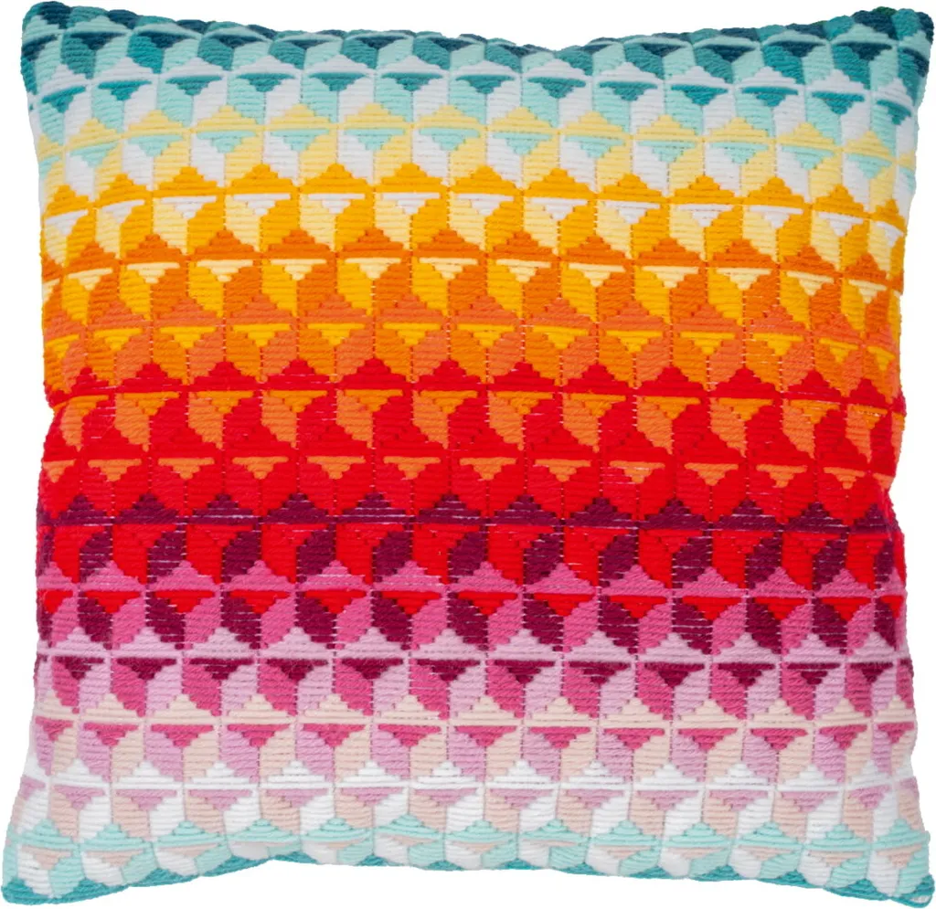 Coussin broderie point long Modern 40x40cm - Motif géométrique coloré