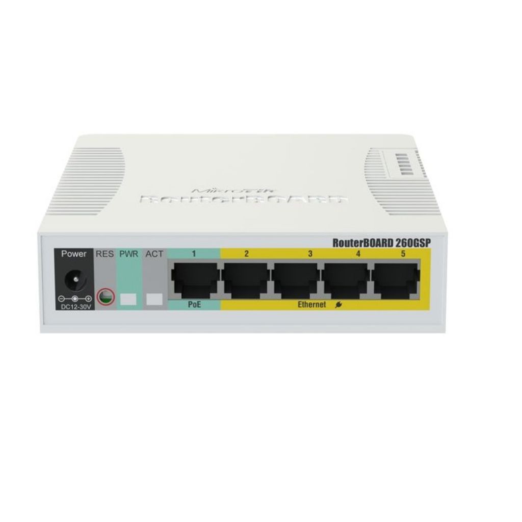 Switch MikroTik RB260GSP 5 Portas PoE Weiß (CSS106-1G-4P-1S)