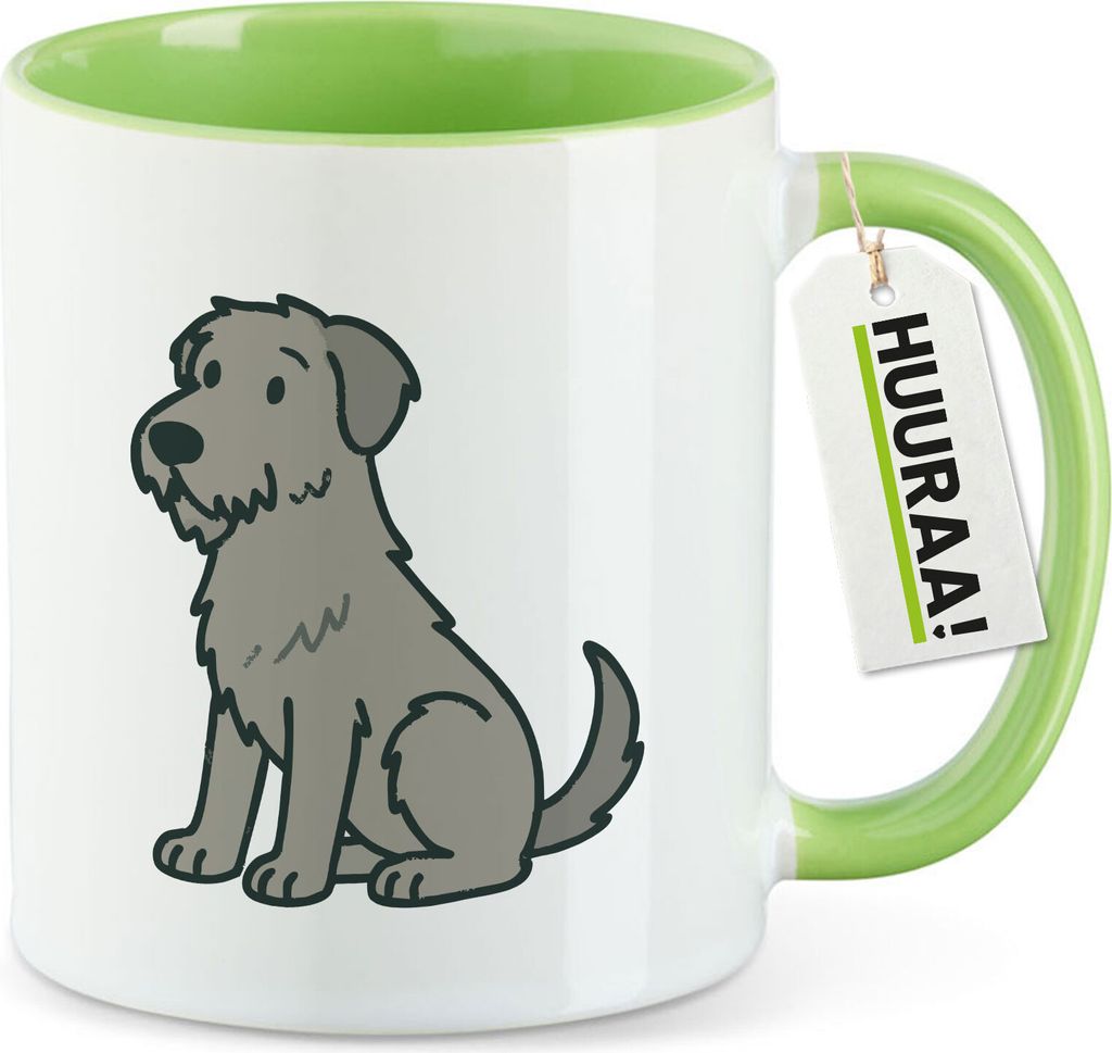 Huuraa Kaffeetasse Irish Wolfhound Comic Wolfi 330ml Grün Keramik Kaffeebecher Geschenkidee