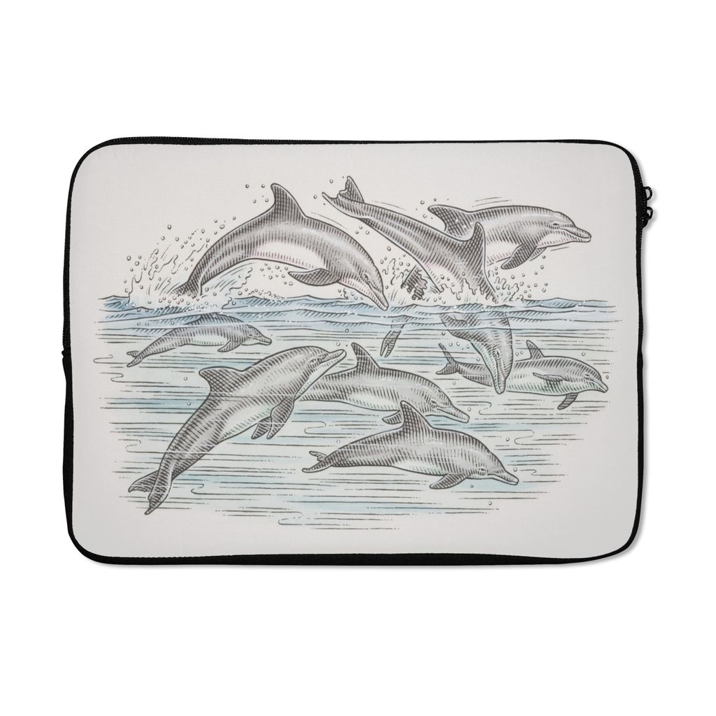 MuchoWow Laptop Hülle 14 ZollDelfine - Wasser - Tiere Laptoptasche - Laptoptasche - Stoßsicher - Schutzhaube