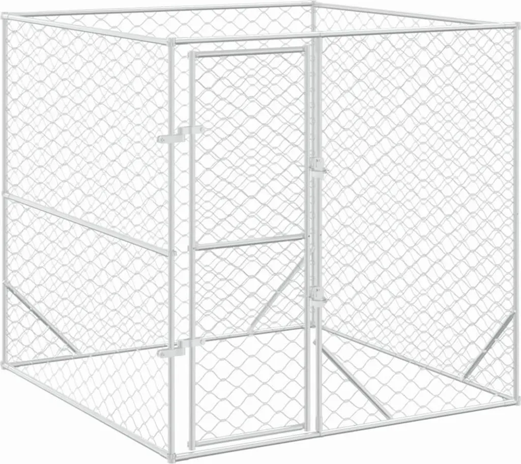Enclos extérieur pour chiens 2x2x2m en acier galvanisé argenté robuste