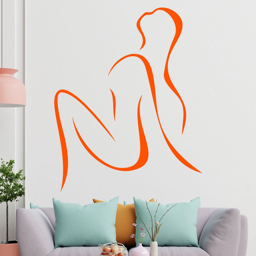 Frau sitzend - Linien Wandtattoo in 6 Größen - Wandaufkleber Wall Sticker - Dekoration, Küche, Wohnzimmer, Schlafzimmer, Badezimmer