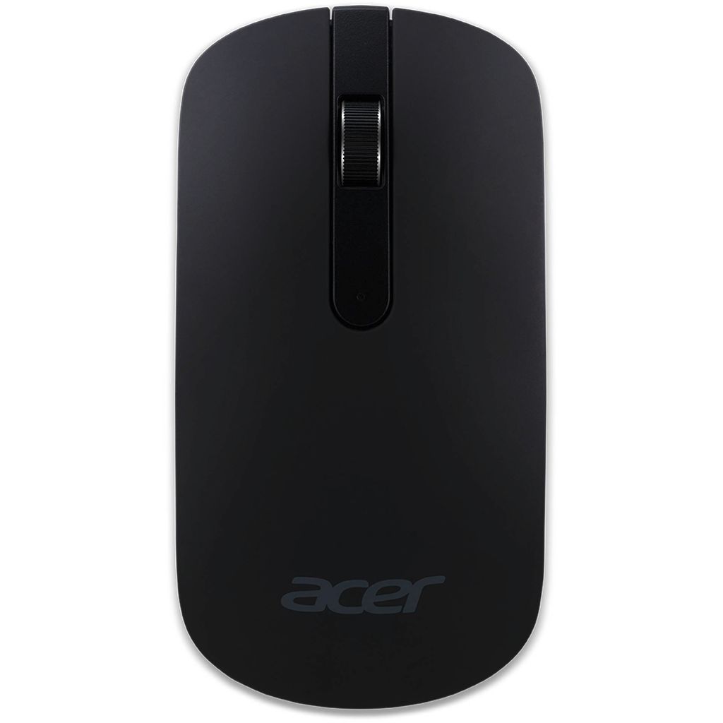 A top-down view of a black Acer wireless mouse on a white background.