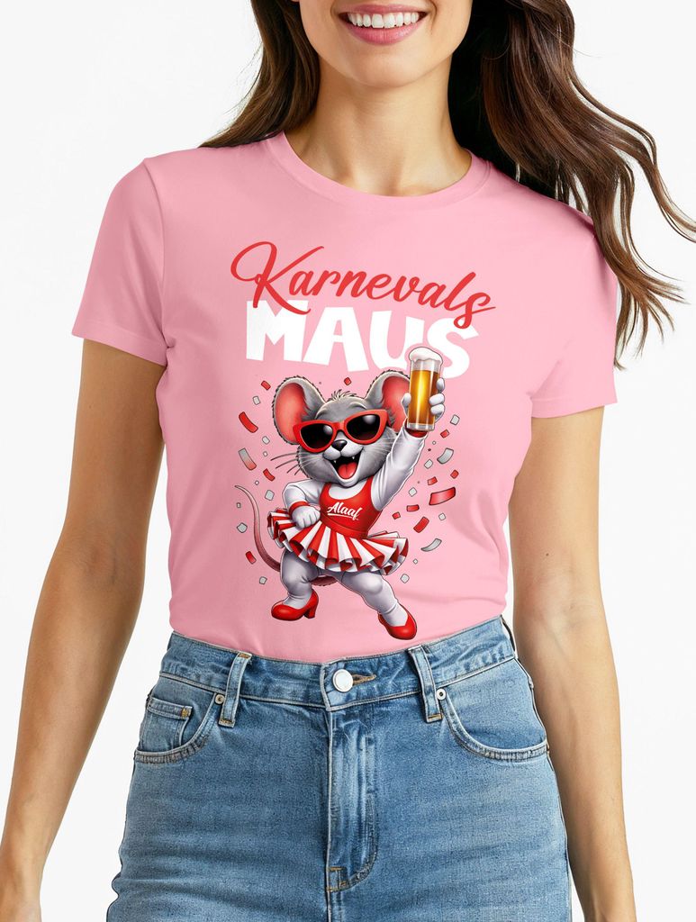 Damen T-Shirt Fasching Karneval Ersatz Verkleidung Karnevalsmaus Last Minute Kostüm Funshirt Moonworks