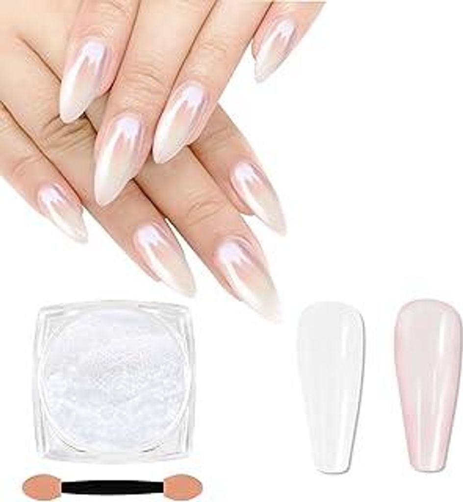 SIUSIO Weiße Perle Chrom Nagelpulver, Iridescent Aurora Pulver Metallische Spiegel Effekt Pigment Pearlescent Mermaid Pigment Pearl Glitter Staub ...