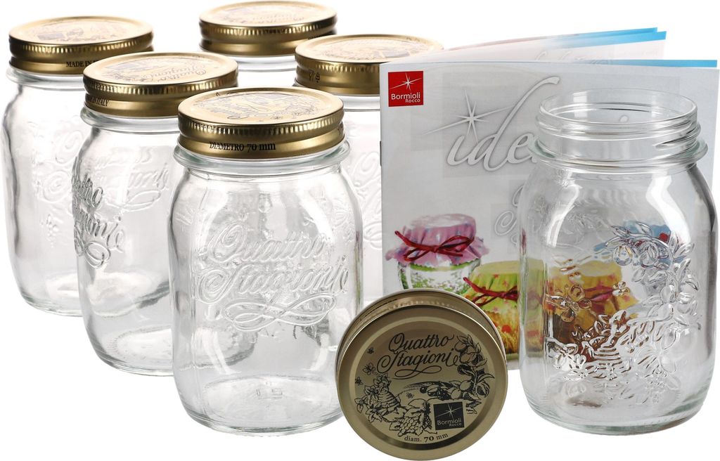 6er Set Einmachglas Original Quattro Stagioni 0,5L Vorratsgläser Gläser incl. Bormioli Rezeptheft