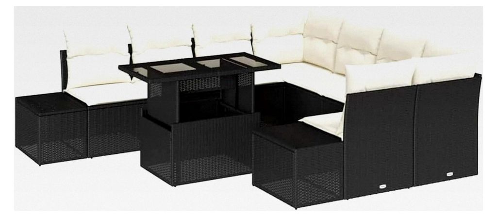 Garten-Sofa-Set mit Kissen | UV-beständiges Poly-Rattan | Eck- und Mittelsitze | Terrasse & Sommerfeier