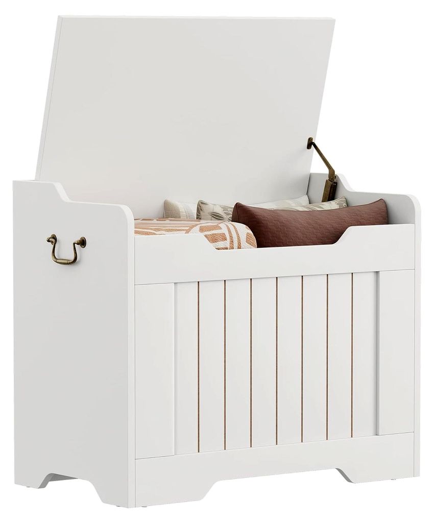 Sitztruhe aus Holz mit Stauraum, 63 cm, multifunktionale Schuhbank für Flur, Wohnzimmer, Schlafzimmer