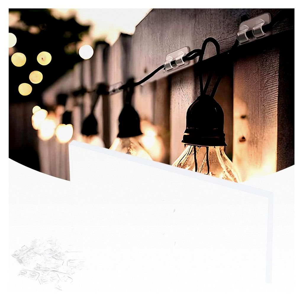 Haken für Innen- und Außenbeleuchtung, 25 Stück Kabelhalter, wasserdichte selbstklebende Kabelclips für Weihnachtsbeleuchtung, transparentes Ka...