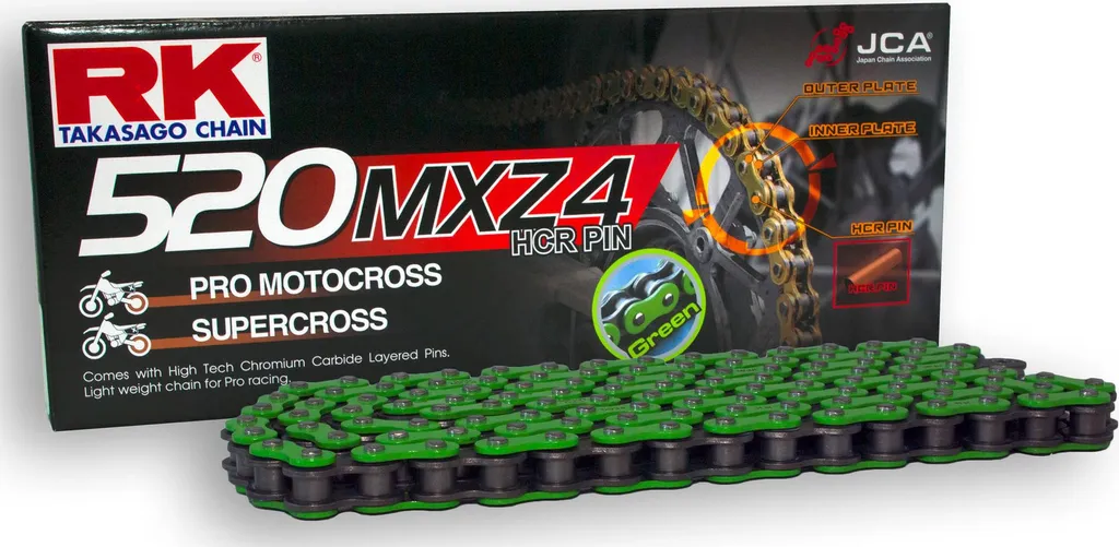 Chaîne RK 520 MXZ4 Hyper Renforcée 120 Maillons Coloris Vert Noir