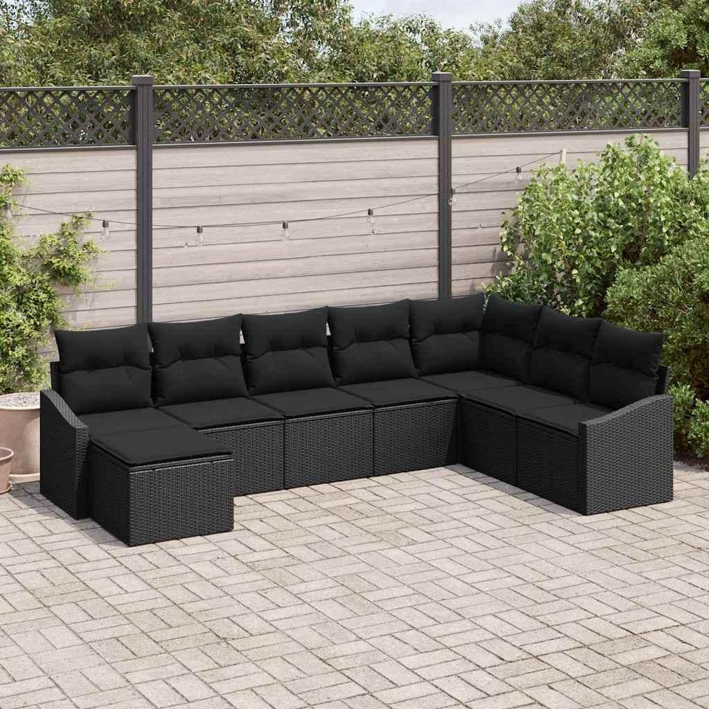 Maison Exclusive - Gartensofa-set mit Kissen 8 pcs Schwarz Poly-Rattan