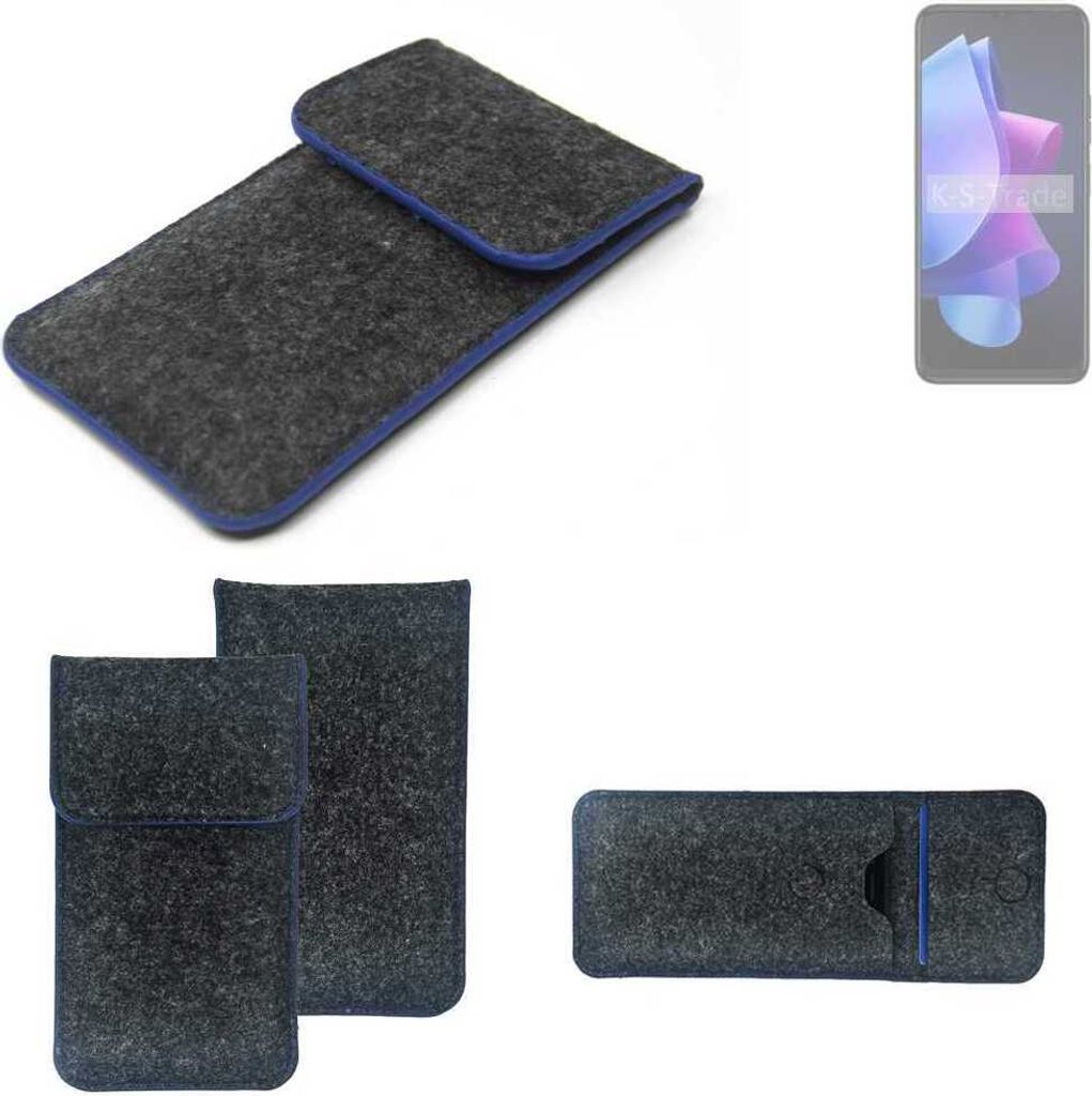 K-S-Trade Handy-Hülle Schutz-Hülle kompatibel mit Tecno Spark 10 5G Filztasche Pouch Tasche Case Sleeve Filzhülle dunkelgrau, blauer Rand