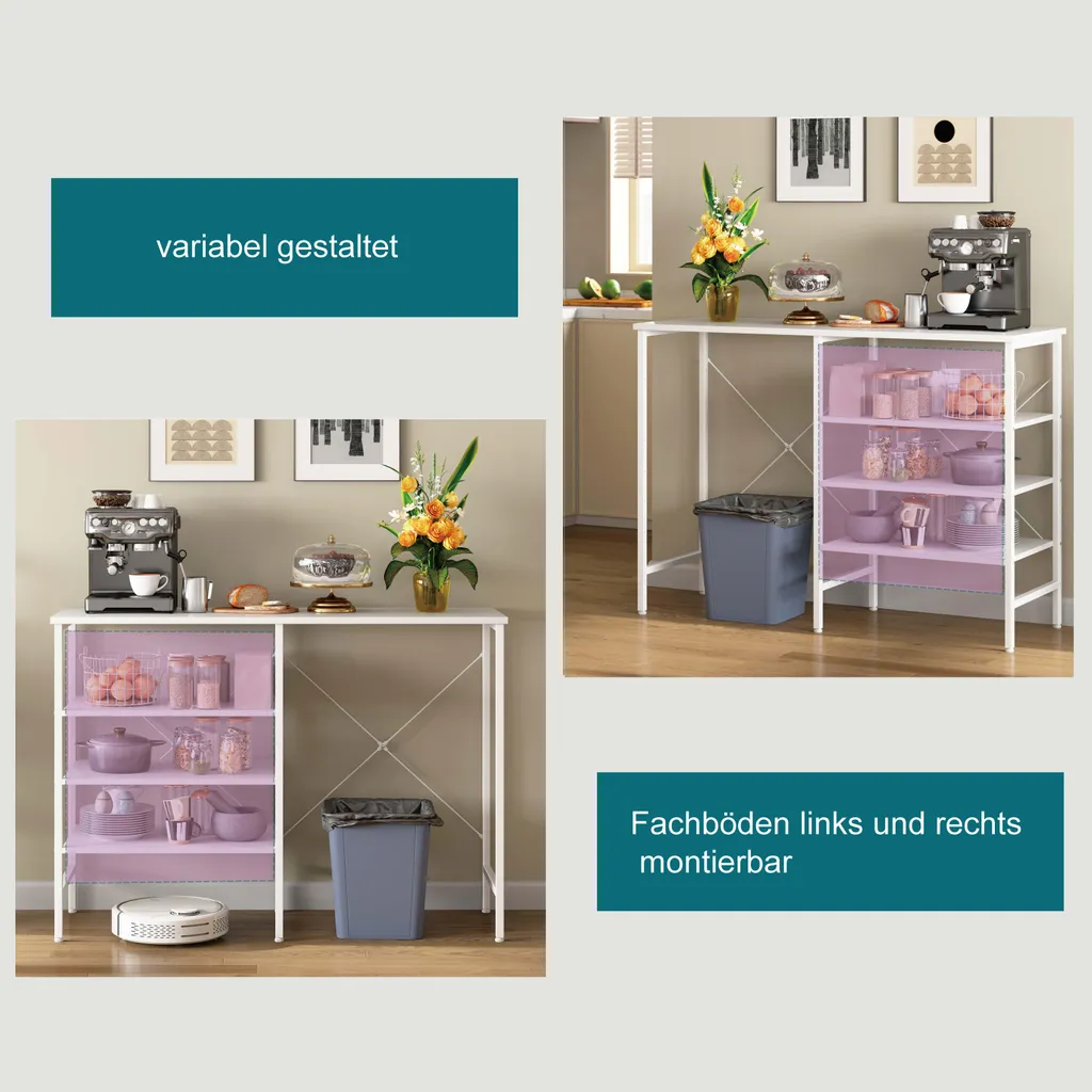 Table de rangement blanche 120 cm avec structure en métal robuste
