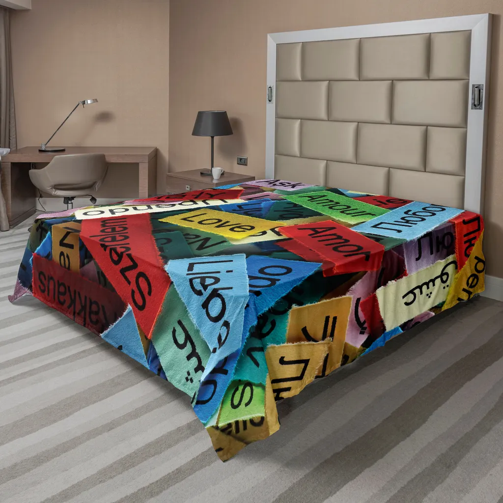 Drap Plat ABAKUHAUS Love Word Cloud Multicolore en Microfibre 266x260 cm