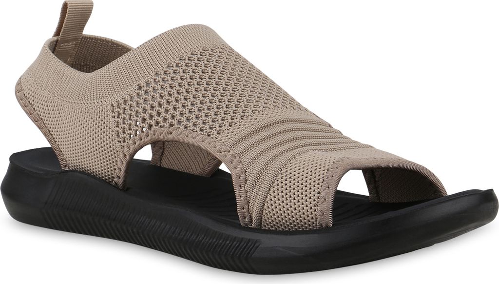 VAN HILL Damen Komfort Sandalen Bequeme Strick Freizeit Schuhe 841662, Farbe: Khaki, Größe: 37