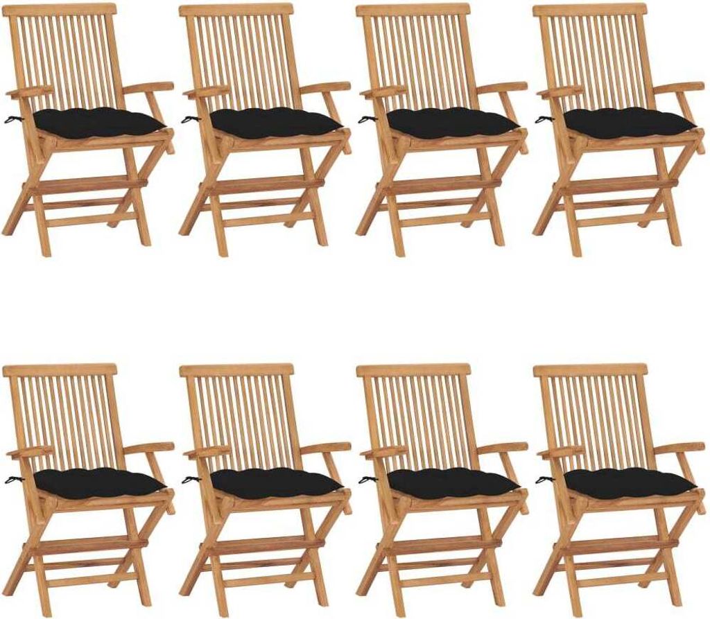 "2026 Promotion" Gartenstühle mit Schwarzen Kissen 8 Stk. - Hohe Qualität - Massivholz Teak - Gartenstühle CC3948