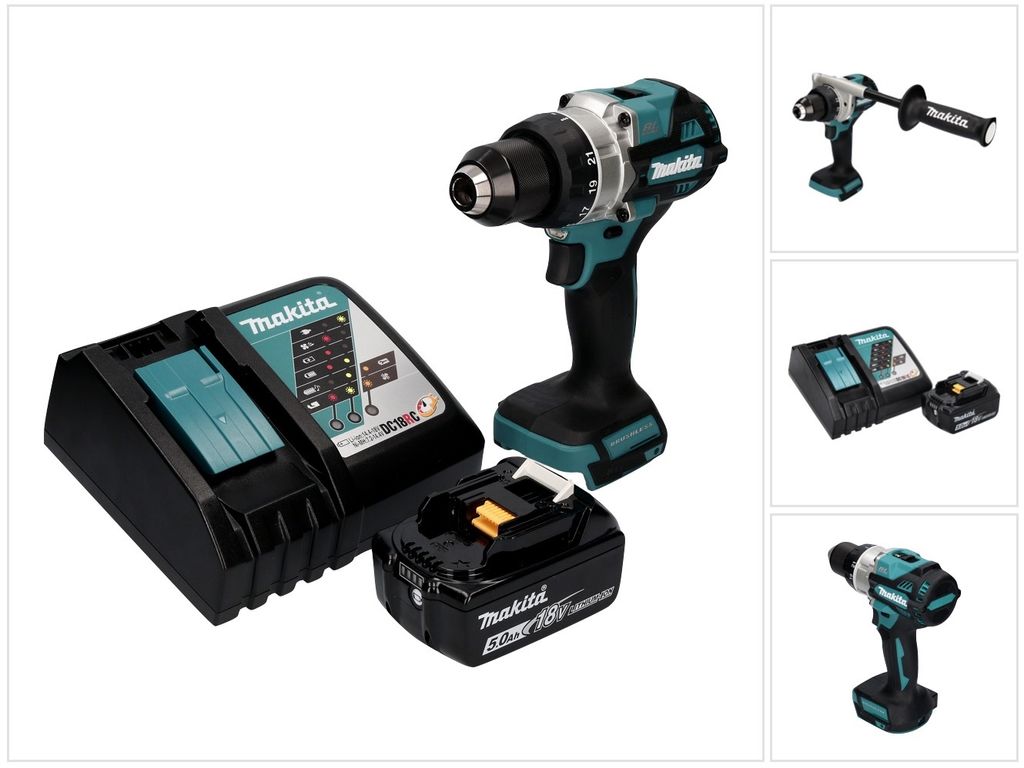 Makita DDF 486 RT1 Akku Bohrschrauber 18 V 130 Nm Brushless + 1x Akku 5,0 Ah + Ladegerät