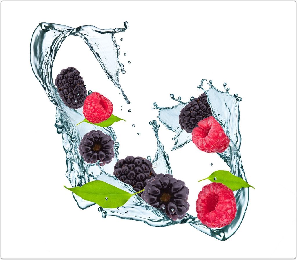 Spritzschutz Herdabdeckplatte Schneidebrett aus Glas Beeren auf Wassersplash 1-Teilig (60x52cm)