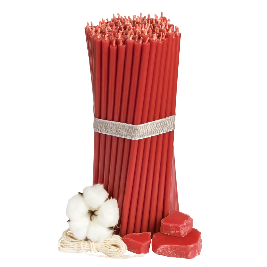Cierges d'autel rouges en cire d'abeille n° 60 pour prière - 100 pcs
