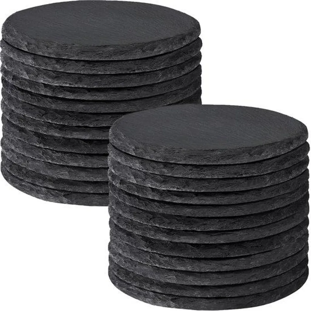 Sous-verres ronds en pierre naturelle de 10,2 cm - Set de 4 pièces gris