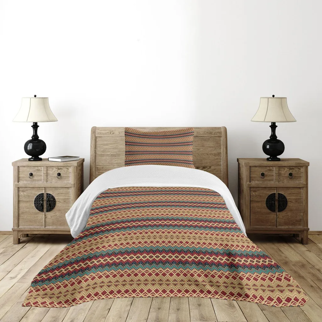 Copriletto Azteco ABAKUHAUS Turchese e Bordeaux 170x220 Etnico