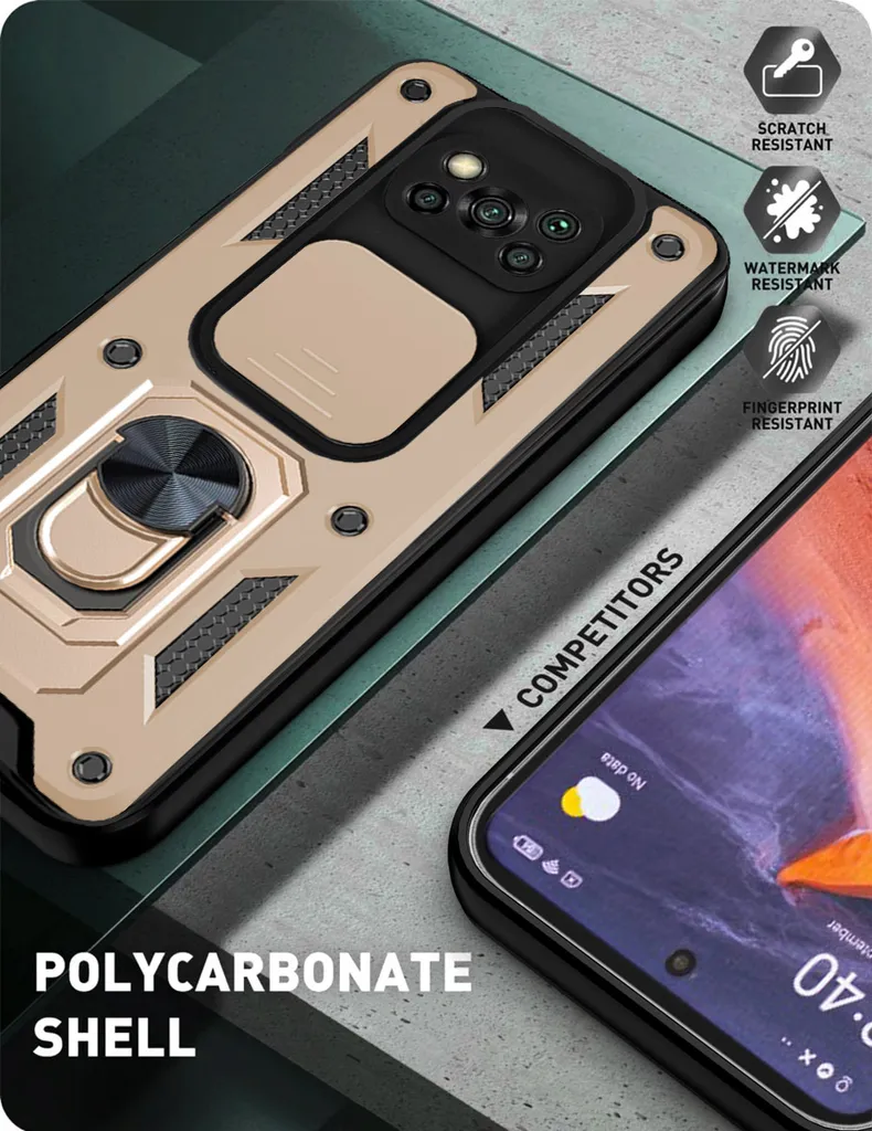 Cover Poco X3 Pro Silicone Oro con Supporto Magnetico e Ring Holder - 2