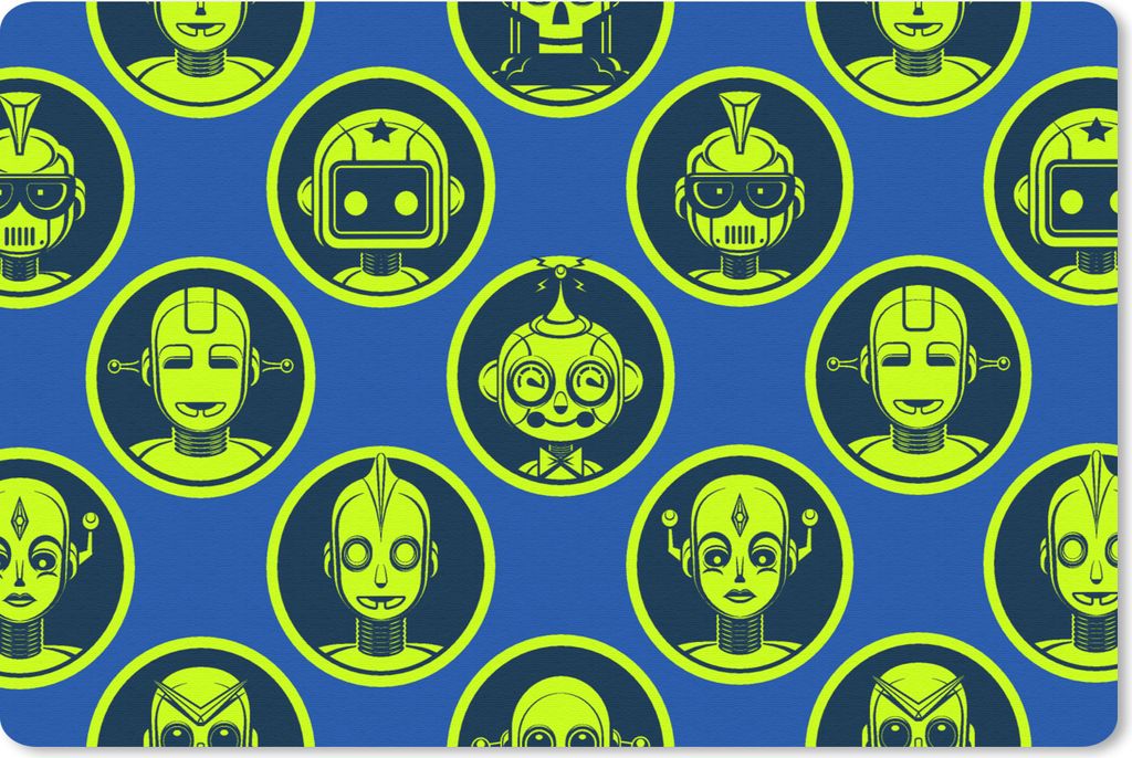 MuchoWow Schreibtischunterlage Muster - Roboter - Gelb - Blau - Jungen - Kinder - Kleiner Junge 60x40 cm - XXL Mauspad - Großes Mauspad