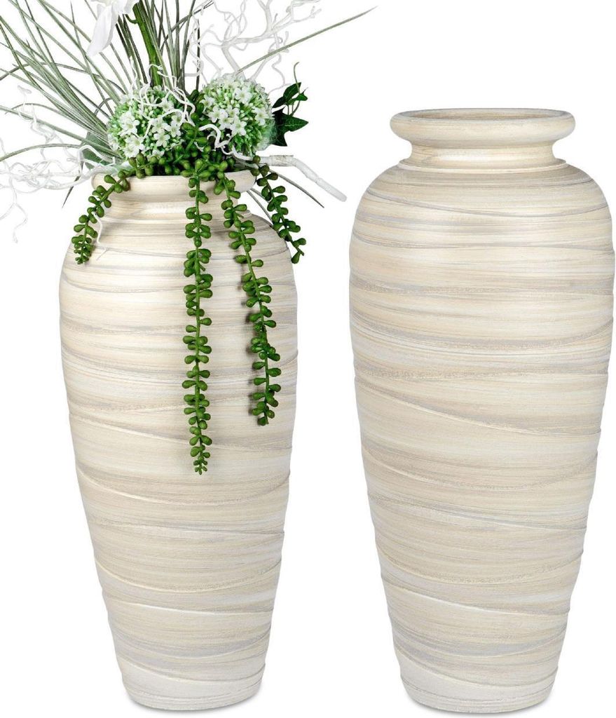 Dekorative schwere Bodenvase 60cm Creme - Relief aus Produktbild 3