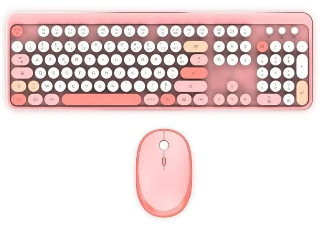 Pack clavier et souris rose pour télétravail avec pavé numérique intégré