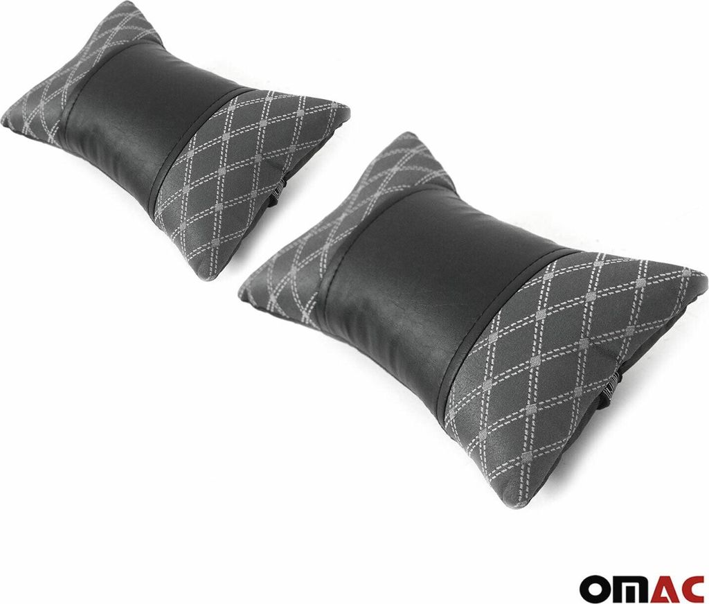 2 Stück KFZ Auto Kopfstütze Auto Nackenkissen Textil & Leder Schwarz Grau 8x30