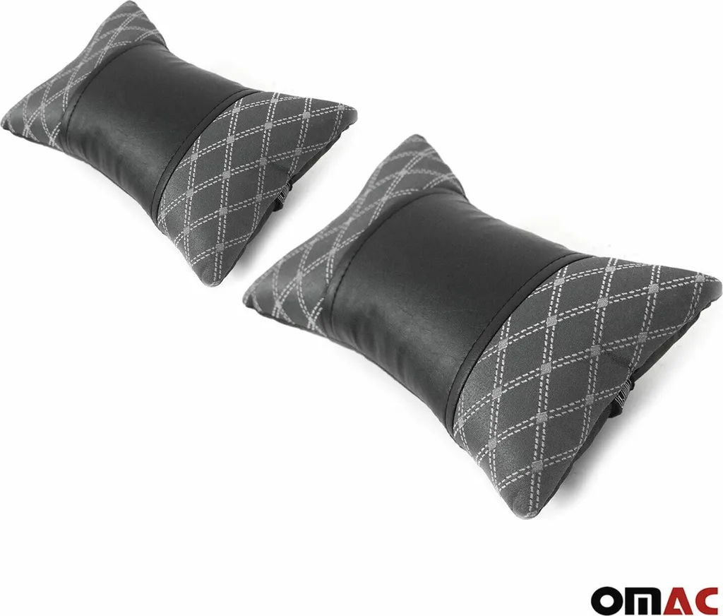 2 pezzi Poggiatesta auto Cuscino collo auto Tessile e pelle Nero Grigio 8x30