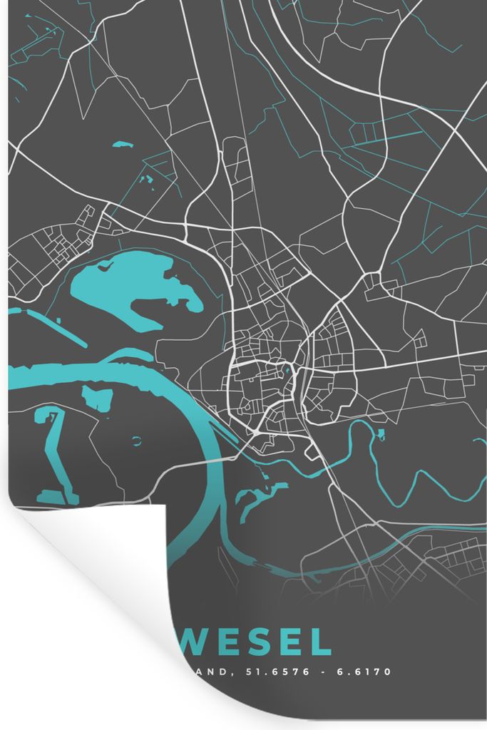 MuchoWow Wandtattoo Wandsticker Wandaufkleber Deutschland - Blau - Wesel - Stadtplan - Karte 80x120 cm Selbstklebend und Repositionierbar - Repos...