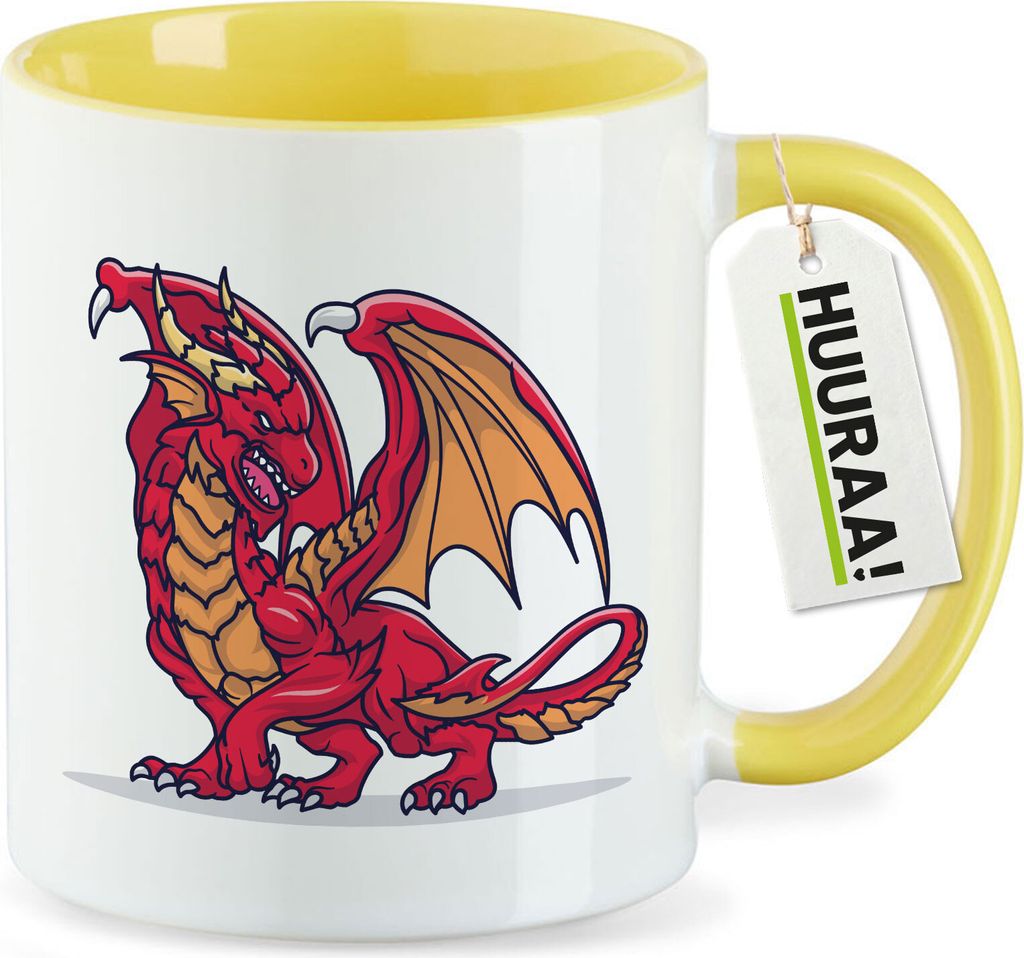 Huuraa Kaffeetasse Drache Comic 330ml Gelb Keramik Kaffeebecher Geschenkidee